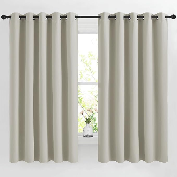 NICETOWN Natural Room Darkening Bedroom Curtain, Window Treatment Thermal Insulated Solid Grommet Voice Reducing Drapes for Kids Room/Living Room, Set of 2, W66 x L66