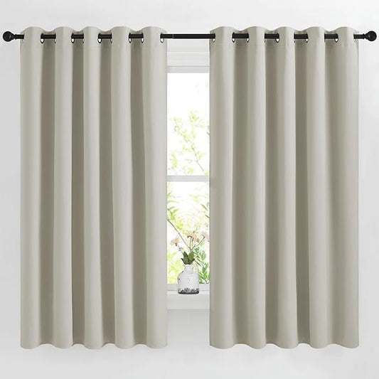 NICETOWN Natural Room Darkening Bedroom Curtain, Window Treatment Thermal Insulated Solid Grommet Voice Reducing Drapes for Kids Room/Living Room, Set of 2, W66 x L66