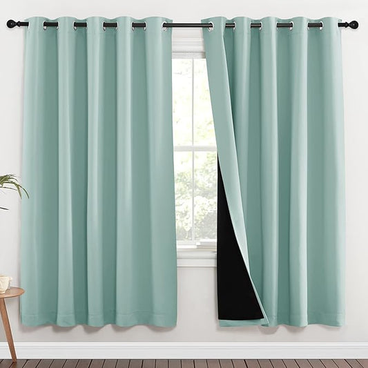 NICETOWN 100% Blackout Window Curtain Panels, Full Light Blocking Drapes with Black Liner for Nursery, 72-inch Drop Thermal Insulated Draperies (Aqua Blue, 2 Pieces, 70-inch Wide Per Panel)