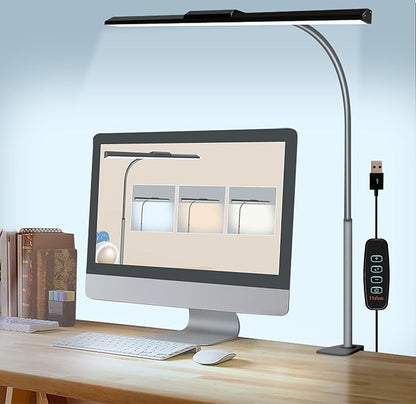 LED Desk Lamps for Home Office Eye-Caring Architect Lamp with Clamp 3 Colors 10 Brightness Adjustable Gooseneck Table Light with Key Control Workbench LED Reading Lamp