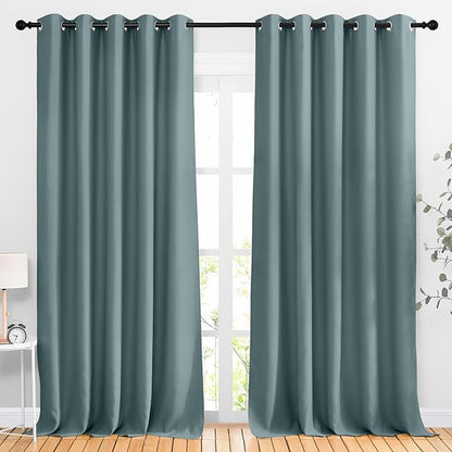 NICETOWN Greyish Blue Room Darkening Curtains 90 inch Length - Grommet Thermal Blackout Window Treatments Sound Proof Room Divider Drapes for Bedroom/Living Room (2 Panels, W66 x L90)