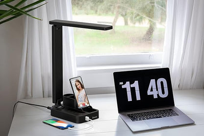 Drevet LED Desk Lamp with Pen Holder, Study Table Light with USB Charging Port, 3 Lighting Modes, 3 Level Brightness,1H Timer, Touch Control, Eye-Caring Lamp, Dorm Room Essential for College Students