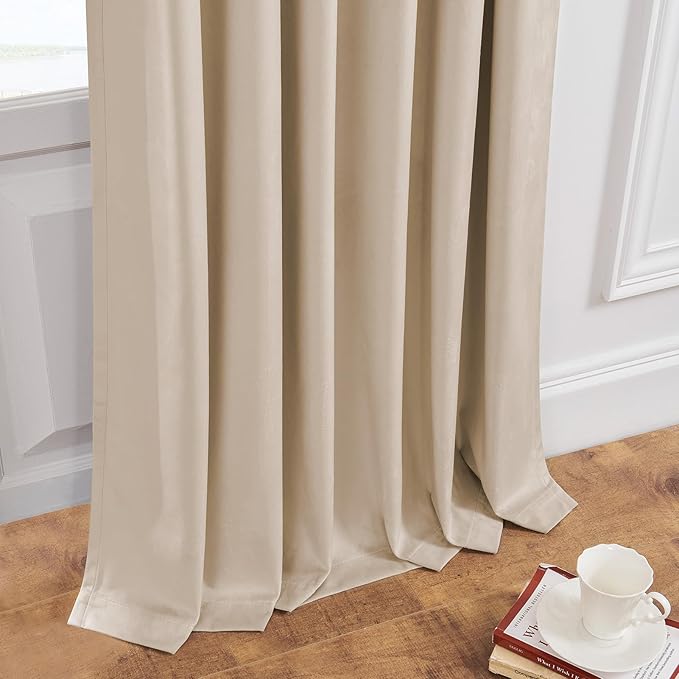 Topfinel Beige Velvet Curtains 84 Inches Long for Bedroom Back Tab Blackout Ivory Birch Neutral Boho Sour Cream Ecru White Drapes for Living Room 84 Inch Length 2 Panels,52x84,Beige