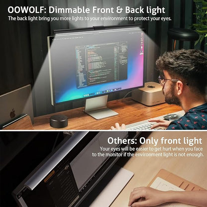 OOWOLF Monitor Light Bar with Remote Screen Light Bar,CRI≥95 Desk Lamp for Eye-Caring,No Glare,Dual Light,Filter Blue-Light,3-Color Mode,Memory Dimming,e-Reading Task Lamp,Computer Light for Desk