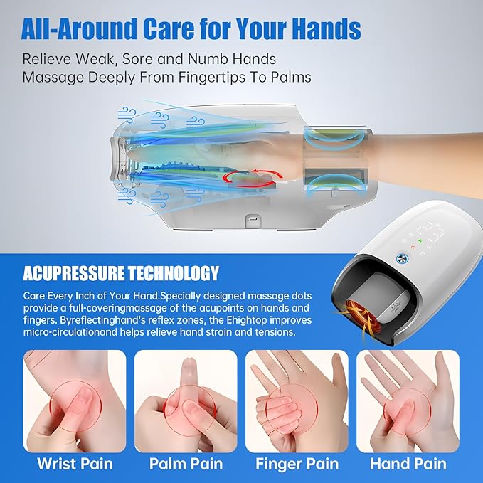 FSA HSA Eligible Hand Massager with Kneading Rollers Massage for Arthritis Carpal Tunnel Pain Relief,Cordless Handheld Massager Machine with Heat and Compression & Kneading Massage,Gifts for Women Men