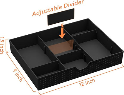 CAXXA 3 Slot Drawer Organizer with 4 Adjustable Dividers - Junk Drawer Storage for Office Desk Supplies and Accessories, Black (1 Pack)