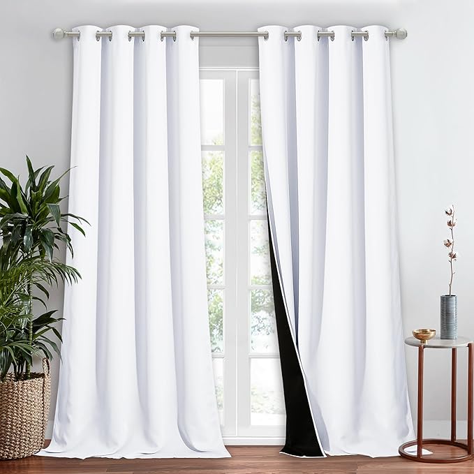 NICETOWN Full Shading Curtain for Windows, White, 1 Panel, 52 inches W x 90 inches L, Super Heavy-Duty Black Lined Blackout Curtain for Bedroom, Privacy Assured Window Treatment