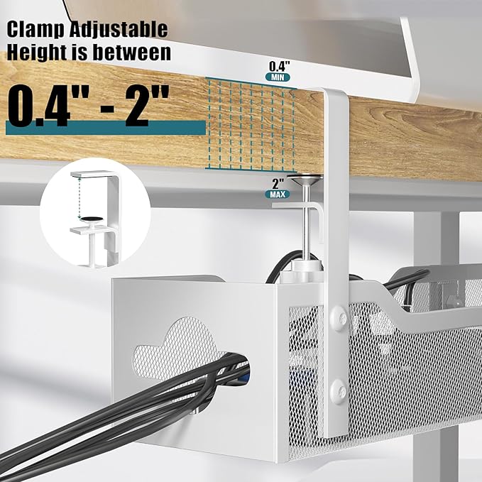 Under Desk Cable Management Tray, 25'' Metal Cable Tray with Clamp for Desk Wire Management, Litwaro Cable Management Under Desk No Drill, Desk Cord Organizer - No Damage to Desk…