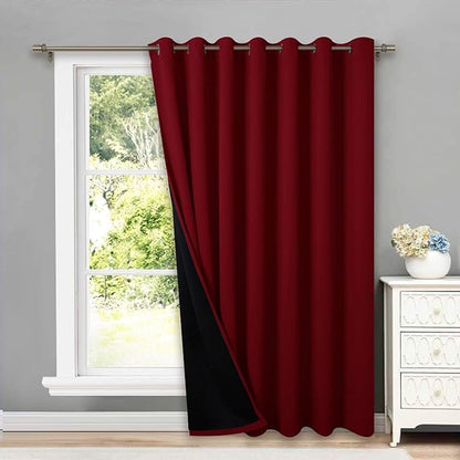 NICETOWN Thermal Insulated 100% Blackout Drape, Noise Reducing Performance Slider Curtain Panel with Black Lining, Full Light Blocking Patio Door Drapery (Burgundy Red, 1 PC, 100 inches x 95 inches)