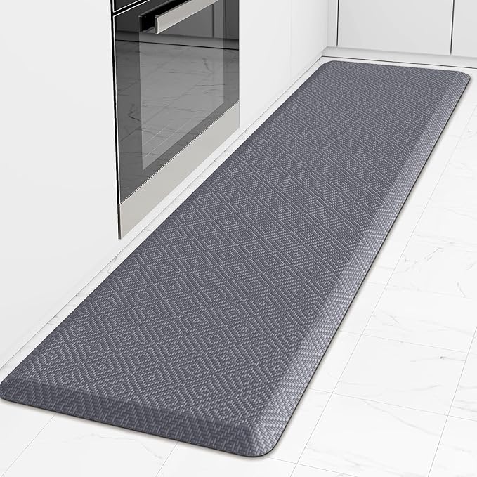 Mattitude Kitchen Mat Cushioned Anti-Fatigue Floor Mat Waterproof Non-Slip Mats and Rugs Standing and Comfort Desk Mats for House Sink Office Laundry (Light Grey, 17.3"x60")