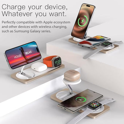 3-in-1 Charging Station for Apple Devices: Used for iPhone and Watch Charging Station with Magsafe Charger Stand, Wireless Charger for iPhone15/14/13/12, Apple Watch 1-9/Ultra, AirPods 3 Pro