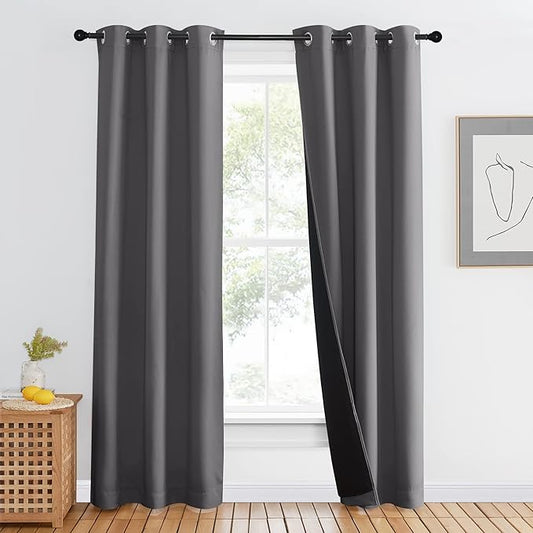 NICETOWN Grey Full Shade Curtain Panel, Energy Smart & Noise Blocking Out Blackout Drape for Dining Room Window, Thermal Insulated Guest Room Lined Window Dressing(Gray, 42 x 84 inch)