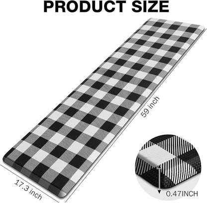 MAYHMYO Anti Fatigue Kitchen Rug Kitchen Floor Mat Cushioned Black and White Buffalo Plaid Kitchen Rugs and Mats Non Skid Waterproof Kitchen Mats for Floor Laundry Office Sink, 17.3"x59"