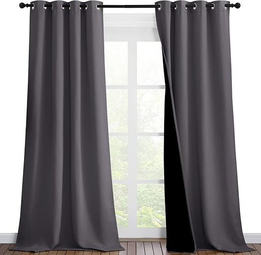 NICETOWN 100% Blackout Blinds, Set of 2, 46" x 96", Laundry Room Decor Window Treatment Curtains for Large Patio Sliding Door, Thermal Insulated Grey Curtains for Bedroom