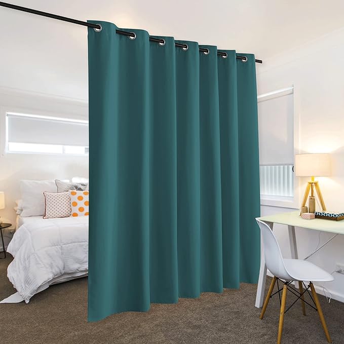 RYB HOME Room Divider Curtains Thermal Insulated Room Darkening Privacy Panels Noise Reduce Home Partitions for Fitting Room Shortage Backdrop, 9 ft Tall x 10 ft Wide, Teal, 1 Panel