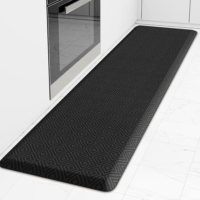 Mattitude Kitchen Mat Cushioned Anti-Fatigue Floor Mat Waterproof Non-Slip Mats and Rugs Standing and Comfort Desk Mats for House Sink Office Laundry (Black, 17.3"x60")