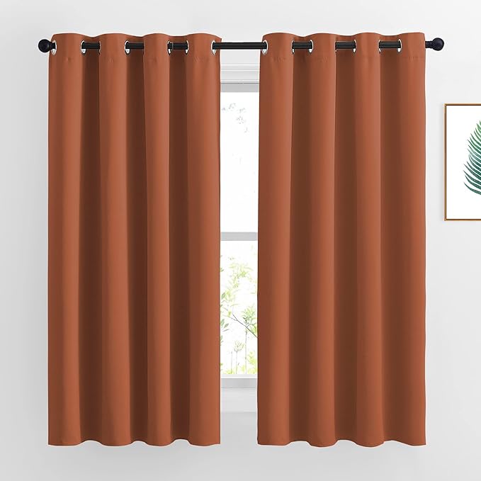 NICETOWN Room Darkening Curtains for Bedroom - Grommet Top Thermal Insulated Light Reducing Energy Saving Privacy Drapes for Nursery, Burnt Orange, 1 Pair, W52 x L63