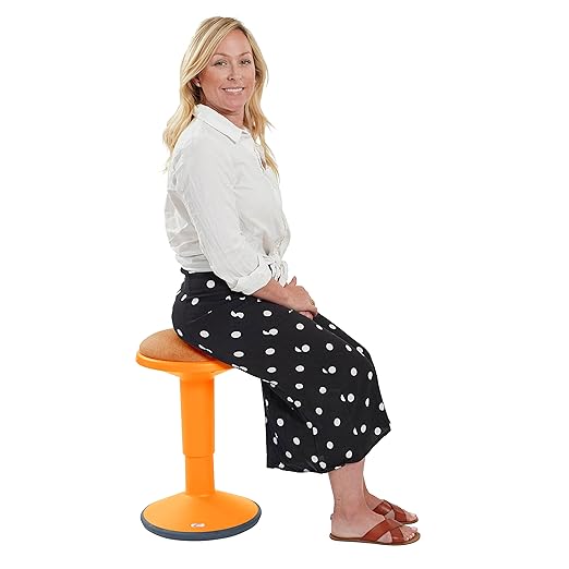 ECR4Kids Sitwell Wobble Stool with Cushion, Adjustable Height, Active Seating, Orange