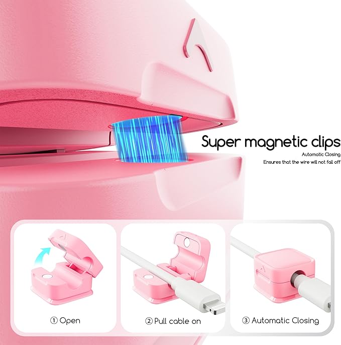 Magnetic Cord Organizer Holder, 6 Pack Desk Cable Clips Management, Hide Phone Charging Cable Keeper, Strong Adhesive Wire Charger Holder for Nightstand, Kitchen Appliances, Office Supplies