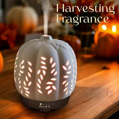 Earnest Living Essential Oil Diffuser Ceramic Diffuser for Halloween Fall Autumn Pumpkin 250ml Timers Night Lights and Auto Off Home Office Humidifier Aromatherapy Diffusers for Essential Oils