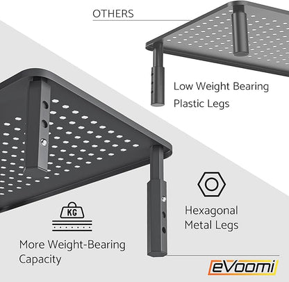 EVOOMI Back Saver Monitor Stand for Desk - 2 Pack Monitor Riser with Drawer - Gain 5 Weeks a Year, Less Pain & Peak Productivity with Anti Skid Mesh Metal Computer Stand for Laptop, Printer & iMac