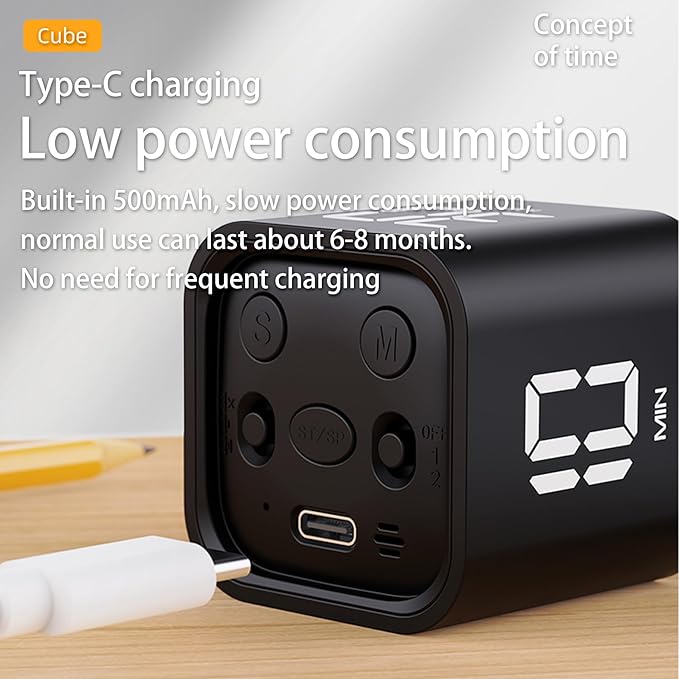 VEWINGL Cube Pomodoro Timer,Rotation Timer,5/10/30/60 Minutes and Custom Countdown,Productivity Timer,Pause and Resume,Silent,Vibrate and Adjustable Sound Alarm for Tasks,Work,Study,Kitchen