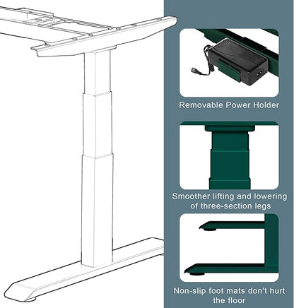 Fromann Dual Motor Electric Standing Desk Frame 3 Tier Legs Height Adjustable Handset with USB A+ C Ports Sit Stand up Desk Base for Home and Office (Green)