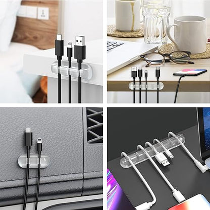 Cord Organizer, Clear Cable Clips Cable Management, Cable Organizers USB Cable Holder Wire Organizer Cord Clips, 2 Packs Cord Holder for Desk Car Home and Office (5, 3 Slots)