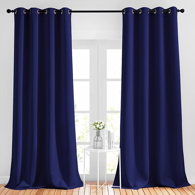 NICETOWN Blackout Curtains and Drapes for Living Room - Extra Long Room Darkening Thermal Insulated Solid Window Blackout Draperies (Navy Blue, 1 Pair, 52 x 95-Inch)