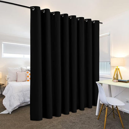 RYB HOME Extra Wide Curtains for Divider Room Separation Soundproof Temporary Door Curtains for Bedroom Closet Office Home Theatre Garage Living Room Privacy Drop Cloth, W 180 x L 90 inches, Black