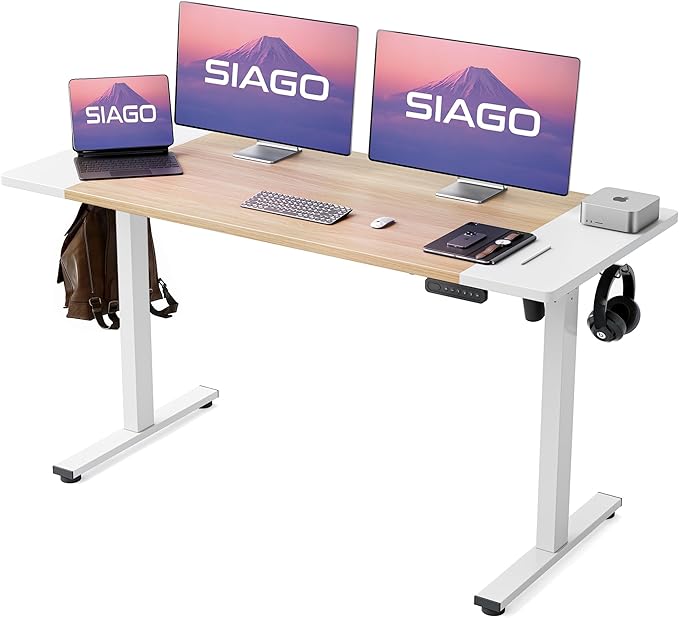 SIAGO Electric Standing Desk Adjustable - 55 x 24 Inch Sit Stand up Desk with Cable Management - 3 Memory Preset Adjustable Height Desk Computer Home Office Desk