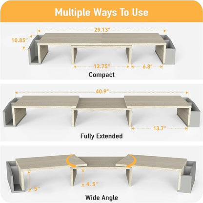 Simple Houseware Desk Dual Monitor Stand Riser with Drawer, Maple