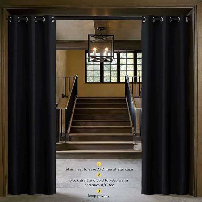 NICETOWN Door Curtain for Doorway Privacy, Curtains 80 Inch Length, Room Divider Curtain Cover, Blackout Temporary Insulated Closet Curtain for Bedroom Closet (1 Panel, 6.7ft Tall x 2.8ft Wide, Black)