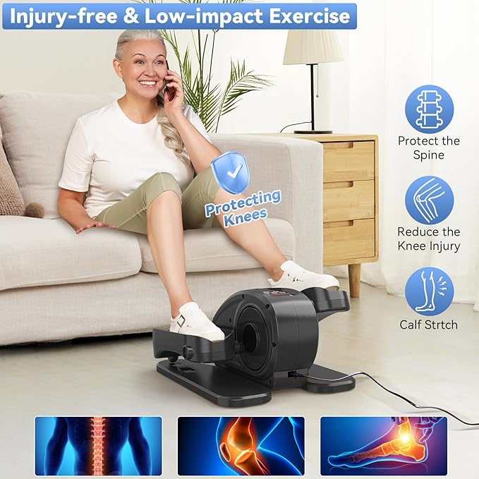 Under Desk Elliptical Machine, Mini Ellipse Leg Exerciser Electric Seated Pedal Fully Assembled Quiet Compact for Seniors Portable Stepper with Remote Control for Home