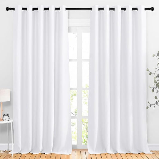 NICETOWN White Room Darkening Bedroom Curtains, Grommet 50% Blackout Thermal Insulated Window Treatment Room Divider Drapes for Bedroom, W66 x L102, 2 Panels