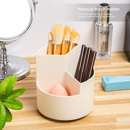 Desk Pencil Pen Holder, 3 Slots 360-Degree Spinning Pencil Pen Desk Organizers, Desktop Storage Pen Organizers Stationery Supplies, Cute Pencil Cup Pot for Office, Art Supply - White