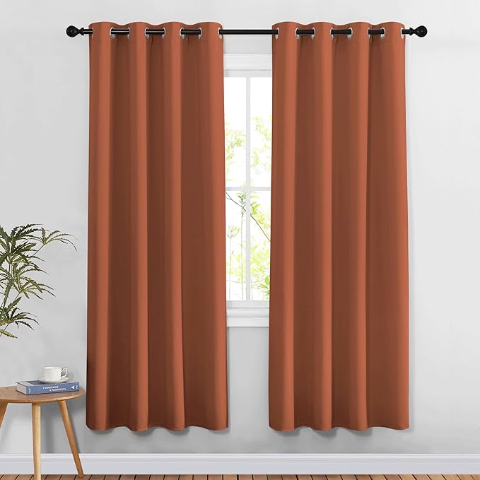 NICETOWN Doorway Curtains for Girls Room 78 inches Long, Grommet Privacy Light & Sound Reducing Room Darkening Window Treatments for Living Room, 2 Panels, Burnt Orange, W52 x L78