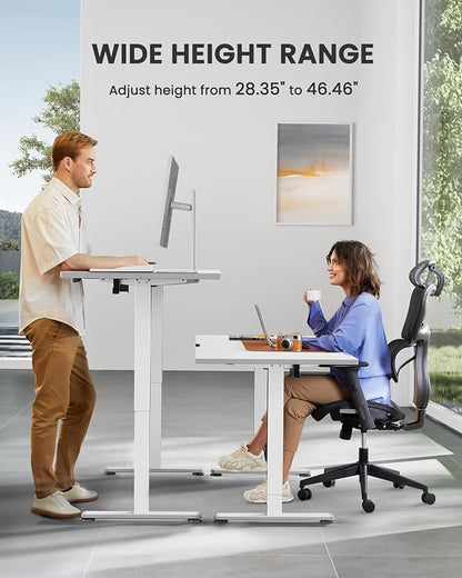 ErGear Height Adjustable Electric Standing Desk, 55 x 28 Inches Sit Stand up Desk, Memory Computer Home Office Desk (White)