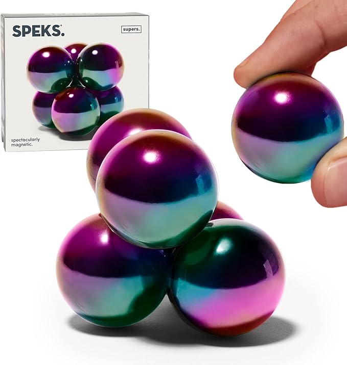 Speks Supers Magnetic Balls - Fidget Toy for Adults | Desk Toy for Office Decoration, Christmas Gift, Holiday Stocking Stuffer Present, Sensory Gadget for Stress Relief | Set of 6, Oil Slick