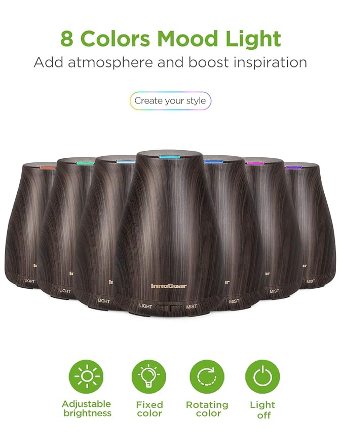 InnoGear Essential Oil Diffuser with Oils, 100ml Aromatherapy Diffuser with 6 Essential Oils Set, Aroma Cool Mist Humidifier Gift Set, Dark Wood Grain