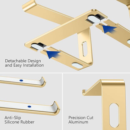 BESIGN LS03 Aluminum Laptop Stand, Ergonomic Detachable Computer Stand, Riser Holder Notebook Stand Compatible with Air, Pro, Dell, HP, Lenovo More 10-15.6" Laptops, Gold