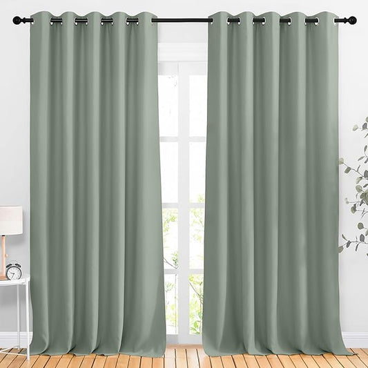 NICETOWN Blackout Large Bedroom Curtains 90 inches Long - Room Dividers Thermal Insulated Sound Dampening Grommet Room Darkening Window Treatments for Living Room (Sage Green, 2 Panels, W66 x L90)