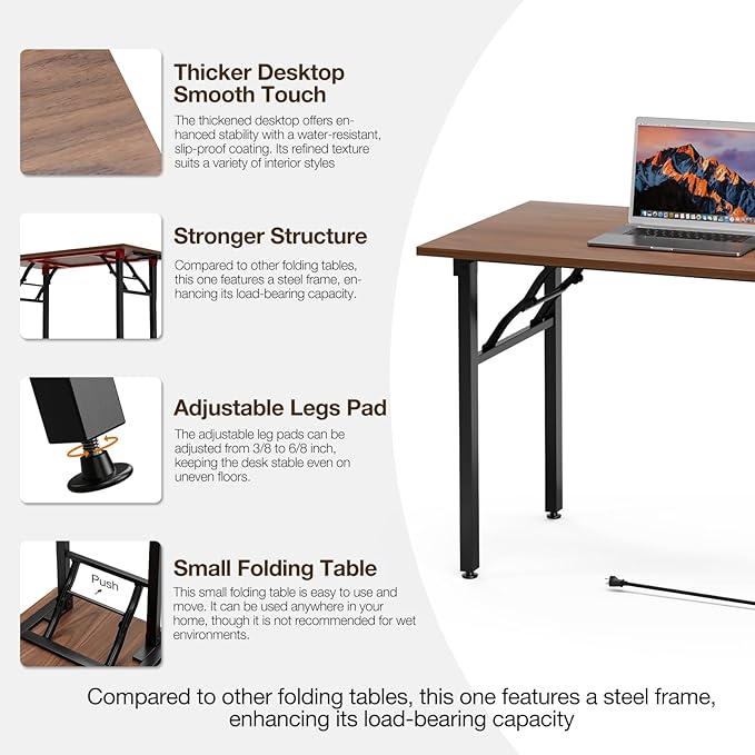 TEMI Small Computer Desk Folding Table - 43.3" Foldable Office Desk, No Assembly, Perfect for Small Spaces in Bedroom, Dorm, or Apartment, Portable Mini Desk or Study Table with Compact Design, Walnut