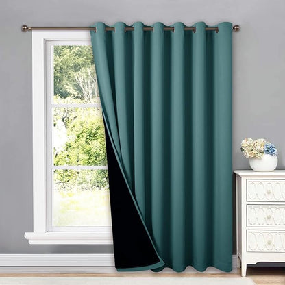 NICETOWN 100% Blackout Patio Sliding Door Curtain, Wide Lined Drape, Keep Warm Drapery, Sliding Glass Door Panel for Night Shift（Bright Sea Teal, 1 Panel, 100 inches Wide x 84 inches Long