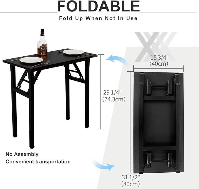 Need Folding Desk - 31 1/2" No Assembly Foldable Small Computer Table,Sturdy and Heavy Duty Writing Desk for Small Spaces, Black&Black Frame