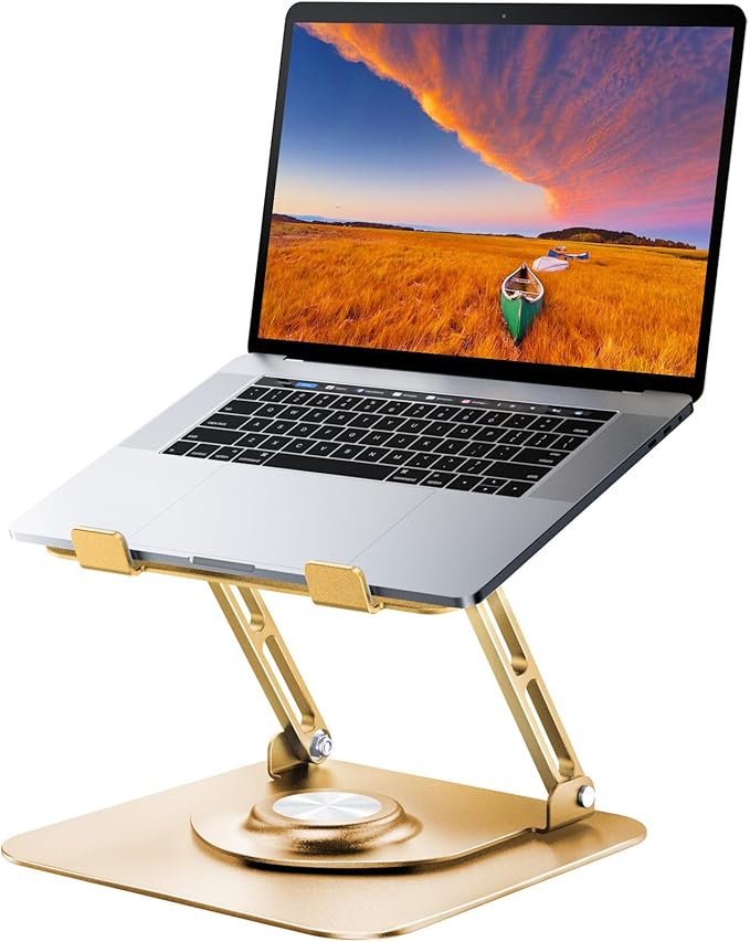 Laptop Stand for Desk, Adjustable Computer Stand with 360° Rotating Base, Ergonomic Laptop Riser for Collaborative Work, Foldable & Portable Laptop Stand, fits for All 10-16" Laptops