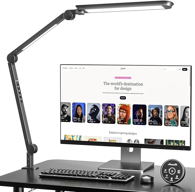 LED Desk Lamp with Clamp, 16W Desk Light for Home Office, Stepless Dimming and Adjustable Color Temperature,Office Lamp with Memory and Timer Function for Study, Work, Home, Office