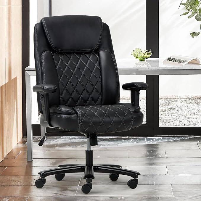 COLAMY Big and Tall Office Chair 400lbs-Leather Executive Chair for Heavy People, Computer Desk Chair, Large Office Chair with Wide & Thick Seat Black