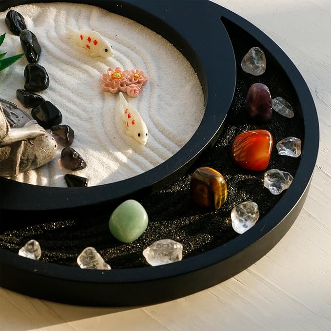 BangBangDa Meditation Buddha Zen Garden - Japanese Zen Garden Kit for Desk Tabletop Rock Sand Zen Garden Shine Altar Zen Decor for Man Woman Father Mother