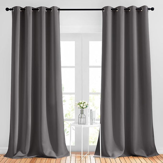 NICETOWN Blackout 102 inch Curtains for Living Room, Grommet Thermal Curtains Room Darkening Window Treatments Sound Reducing for Bedroom, Grey, 2 Panels, W52 x L102